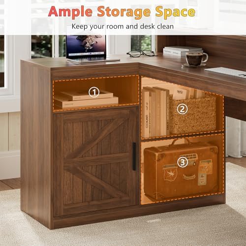 63" Farmhouse L Shaped Desk with Drawers and Printer Stand for Home Office - Image 6
