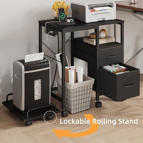 YAOHUOO Printer Stand with Power Outlet/Drawers, Printer and Shredder Stand - Image 2
