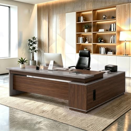 L Shaped Executive Desk with Drawers, Large Wood Workstation, Modern Executive Office Furniture for Home Office and Business Workspace, Multiple Sizes & Colors by Unknown