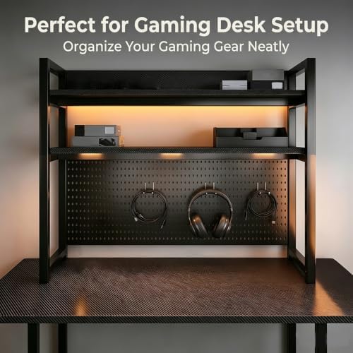 Multi-Tier Hole-Board Desktop Bookshelf, Steel Frame DIY Storage Organizer Display Rack for Office, Gaming Dorm Desks - Image 5