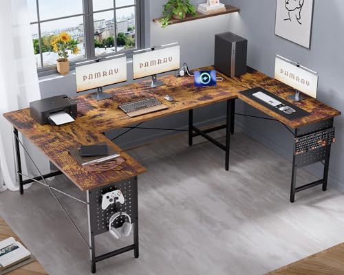 Pamray 71 Inch Large Gaming Desk with Power Outlets U Shaped Computer Desk by PAMRAY