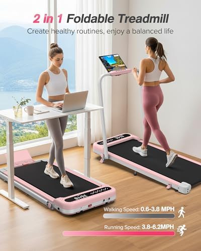WELLFIT Pink Walking Pad with 10% Incline and Handle Bar, 350+ Lbs Capacity - Image 2
