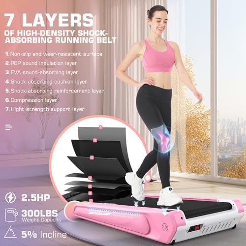 FUNMILY Smallest Walking Pad with 5% Incline, 2 in 1 Under Desk Treadmill for Home Office, 2.5 HP Mini Compact Walking Treadmill, Installation-Free/300lbs Weight Capacity/Unique Lighting Design - Image 3