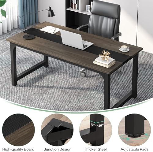 Tribesigns 63” Executive Desk, Large Office Computer Desk with Thicken Frame, Modern Simple Workstation Business Furniture for Home Office, Vintage Grey/Black - Image 7
