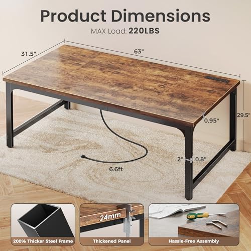 Huuger 63 x 31.5 inch Desk with Power Outlets & 0.95 Inch Thicker Desktop - Image 2