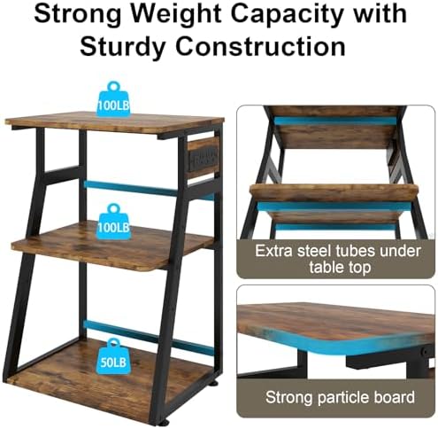 Natwind 3 Tier Large Printer Stand, 24"x20", with Charging Station,Retro - Image 4