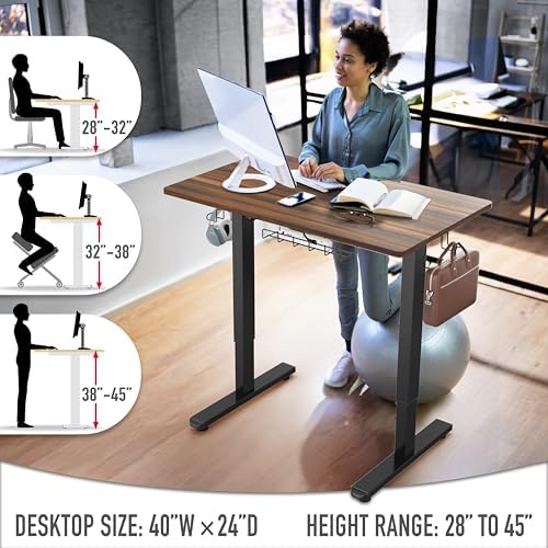 SHW 40-Inch Electric Height Adjustable Standing Desk w/Drawer, Walnut - Image 5