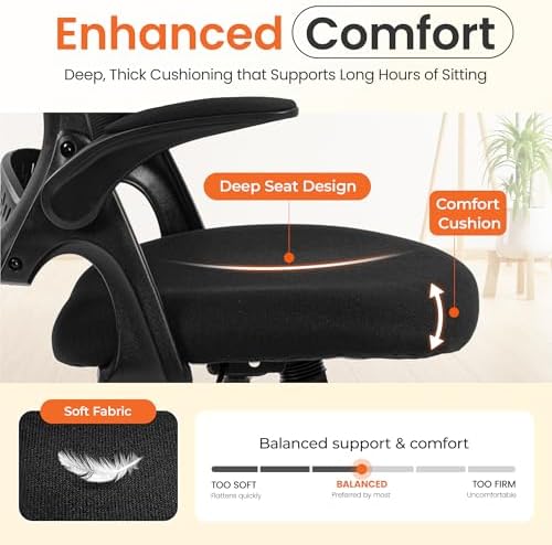 NEO CHAIR Office Chair Gaming Desk Computer Mesh Ergonomic Chair with Flip-up Arms Comfy Lumbar Support Adjustable Height Rolling Wheels Chair for Home Office (All Black) - Image 4