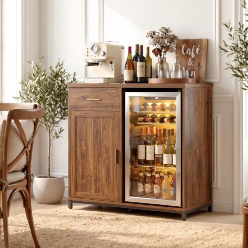 Unikito Coffee Bar Cabinet with Mini Fridge Space & Power Outlet, Walnut - Image 4