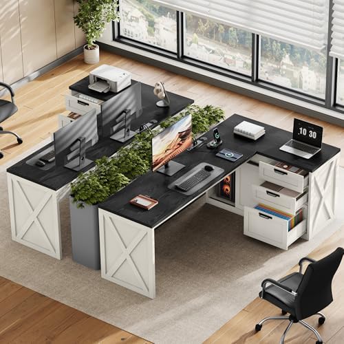 78.7" L-Shaped Office Desk with Drawers and File Cabinet White - Image 3