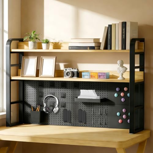 Desktop Hutch Bookshelf with Pegboard,Black, 95CM/37.4IN by jvsufuik