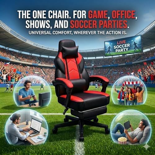 Gaming Chair with Footrest, Video Game Chair for Adults, Big and Tall Computer Chair with Massage Lumbar Support 330lb Weight Capacity, Ergonomic Adjustable Height and 360° Swivel Seat (Red) - Image 4