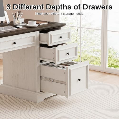 Vipbear 60" Farmhouse Executive Desk with Drawers and Cabinet, Embossed Texture Wood Home Office Desk, Rustic Computer Writing Desk, Workspace for Work Study Writing - Image 6