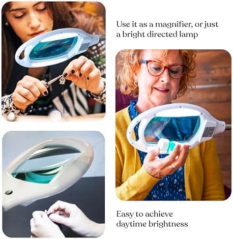 Brightech LightView Pro LED Magnifying Floor Lamp - Daylight Bright Full Spectrum Magnifier Lighted Glass Lens - Height Adjustable Gooseneck Standing Light - for Reading Task Craft Lighting - White - Image 6
