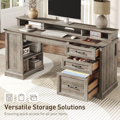 RALGEND 55'' Farmhouse Desk with Drawers, Office Desk Set of 2 - Image 6