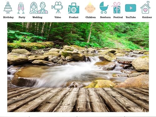 8x6ft Fabric Scenic Forest Stream Backdrop with Wooden Deck Background for Outdoor Nature Themed Party Decorations and Photo Studio Props - Image 3