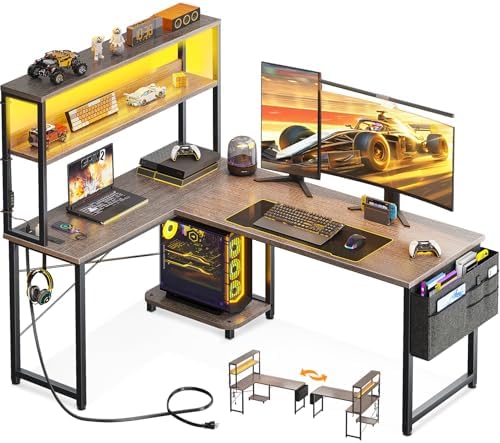AODK L Shaped Desk Gaming Desk with LED Light & Power Outlet by AODK
