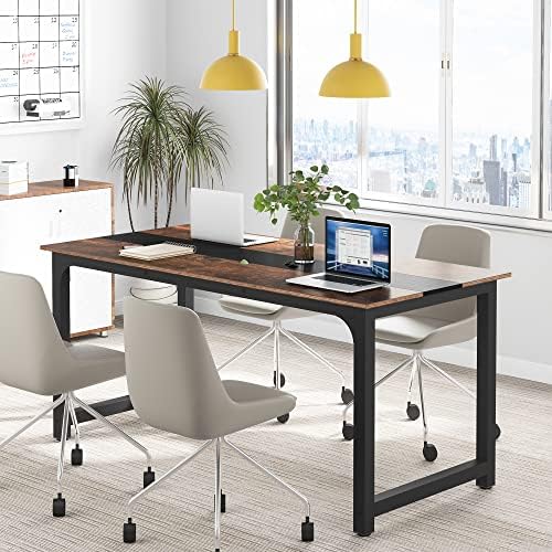 Tribesigns Modern Computer Desk, 70.8 x 31.5 inch Large Office Desk Computer Table Study Writing Desk Workstation for Home Office, Rustic/Black - Image 5