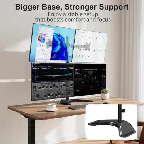 WALI 4 Monitor Stand for 13-27 inch Computer Screens up to 17.6lbs,Adjustable Quad Monitor Mount, Free Standing 4 Monitor Mount Full Motion with Tilt, Rotation, VESA Mount 75/100mm (MF004), Black - Image 2