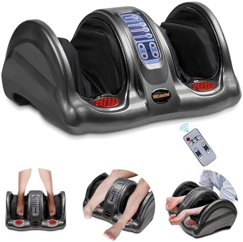H&B Luxuries Shiatsu Foot Massager Machine with Remote Controller, Kneading and Rolling Home Massagers for Feet, Ankle, Calf, Leg, Ideal for Men, Women, Father, Mom Parents and The Elderly, Gray by HBLuxuries