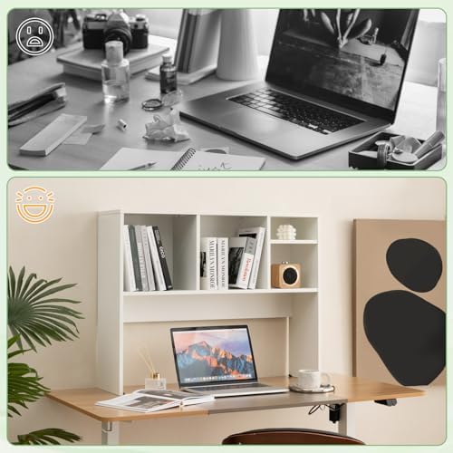 LDAILY Desktop Bookshelf, 2-Tier Office Desk Shelf Organizer with 4 Shelves, 37''L Wood Storage Rack Display Shelf for Office, College Dorm, Bedroom (White) - Image 4