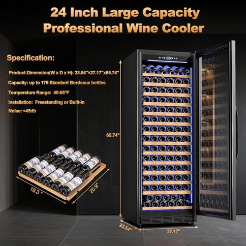 24 Inch Wine Cooler Refrigerator,179 Bottles Wine Fridge Large Capacity Professional Wine Cellars with Powerful Compressor,Quiet Operation and Elegant Design, Black - Image 4