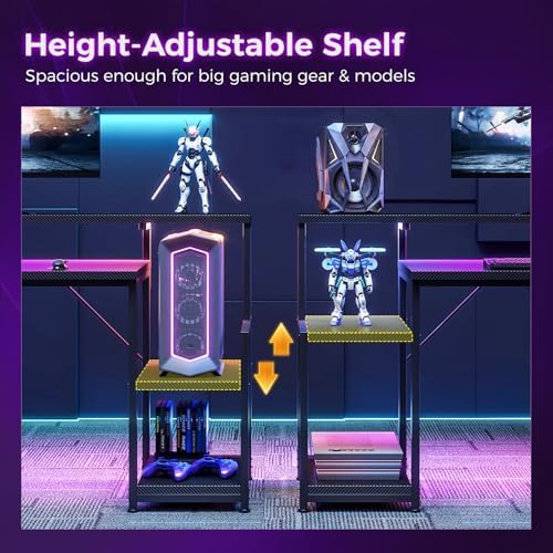 AODK 48 Inch Gaming Desk with LED Lights & CPU Stand, Carbon Fiber Black - Image 6