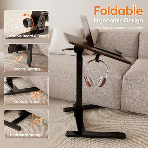 Monomi 25“ Mobile Folding Desk,Pneumatic Sit-Stand Table,No Assembly,Brown - Image 3