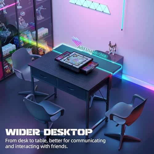 MUTUN Small Desk with Drawers, 31 Inch Computer Desk with Power Outlet & LED Light, Gaming Desk with Adjustable Monitor Stand & Pegboard, Modern PC Study Writing Table for Bedroom, Black - Image 6