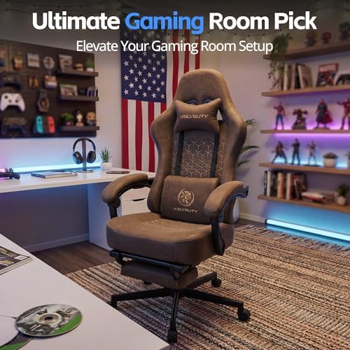 Desk Computer Gaming Chair - Ergonomic Game Office Chair with Extended Footrest and Massage Lumbar Support, Home Gamer Video Game Chairs with Spring Cushion for Adults (Pro Brown Leather) - Image 3