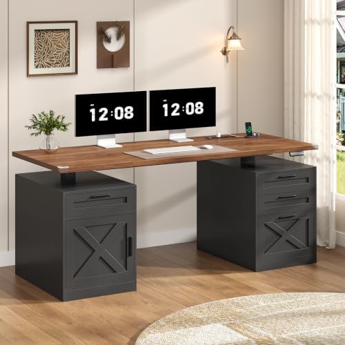 YOMILUVE 60" Farmhouse Electric Standing Desk with Drawers for Home Office - Image 3