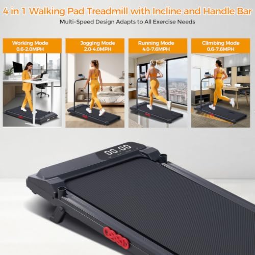 KASSADIN Electric Walking Pad Treadmill with Handle Bar Incline for Home, Portable Walking Pad Treadmill with Handles for Home Small, 3.0HP Mini Under Desk Treadmill for Exercising, 0.6-7.6MPH, 350LB - Image 2