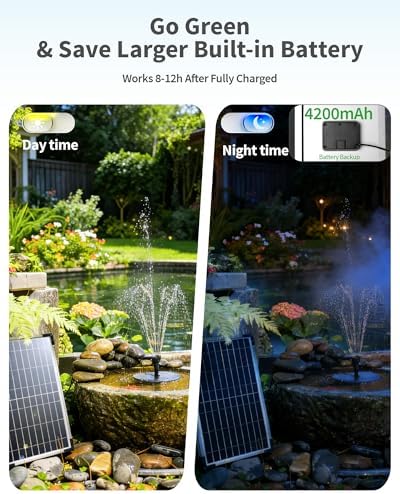 POPOSOAP Solar Fountain Pump, 12W Solar Water Pump Kit with 4200mAh Battery Backup Work All Day, 8 Nozzles & PVC Tubing, Solar Pond Pump for Bird Bath Garden Pond Fish Tank P112D - Image 3