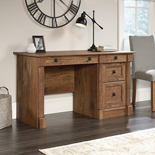 Sauder Palladia Computer Desk with Drawers, Home Office Desk with File Cabinet Storage Drawer, Cable Management, Keyboard Tray, in Vintage Oak finish - Image 2