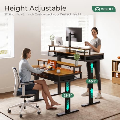 AODK 55 Inch Standing Desk with Drawers & Keyboard Tray, Rustic Brown - Image 4