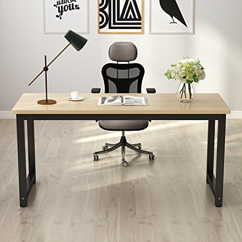 Tribesigns Computer Desk, Large Office Desk Computer Table Study Writing Desk for Home Office, Walnut + Black Leg, 63 X 23.6 inch - Image 2