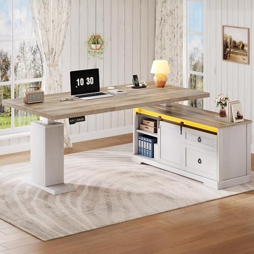 YITAHOME L Shaped Standing Desk with Power Outlets & LED Lights - Image 3