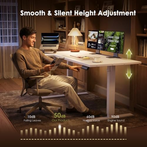 OffiGo 55 Inch Reversible L Shaped Electric Standing Desk, White - Image 6