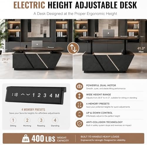 SAINTCY 86.6" Large L-Shaped Executive Standing Desk, Left Return - Image 4