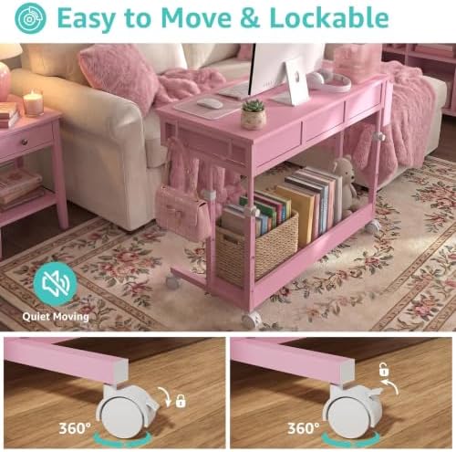 Pink Rolling Desk with Drawers, 40" Height Adjustable Girls Standing Desk - Image 7