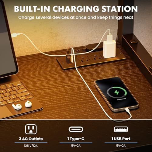 DUMOS 43” L Shaped Gaming Desk with LED Light & USB Power Outlet, Black - Image 6
