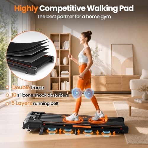 Walking Pad, FOUSAE 6.2MPH Under Desk Walking Pad with 10% Incline, Treadmills for Home with Double Frame, 2.75HP Brushless Drive Treadmill, 12 HIIT Programs, Remote Control, 350LBS Capacity - Image 6