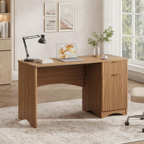 Bestier Computer Desk with Drawer, 47 inch Office Desk with Storage Cabinet, Modern Wood Desk Adjustable Shelves for Home Office Bedroom Study, Brown Oak - Image 6