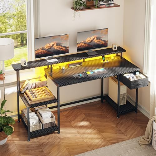 DurayLoly Office Desk with 55" Long Monitor Stand, 18" Ample Printer Space by Durayloly
