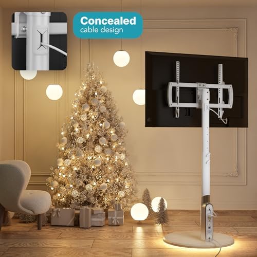 Floor Mobile TV Stand with Power Outlet, Rolling TV Cart for 27-70 Inch OLED LED Monitors, 6 Levels of Height Adjustment, Ambient Lighting on the Bottom Wheels Holds up to 88lbs, 400x400mm - Image 6