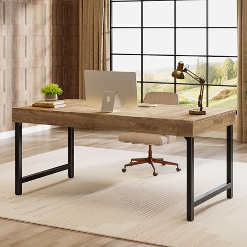 Tribesigns 55" Industrial Executive Desk for Home Office, Rustic Simple Computer Laptop Desk with Strong Metal Legs, Study Writing Table Business Workstation, Small Conference Table - Image 3
