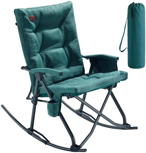 EVER ADVANCED Oversized Rocking Camping Chair, Padded Folding Rocker for Adults with Hard Armrests, 400lbs Heavy Duty Portable Chair for Patio, Lawn and Outdoors, Forest Green by EVERADVANCED
