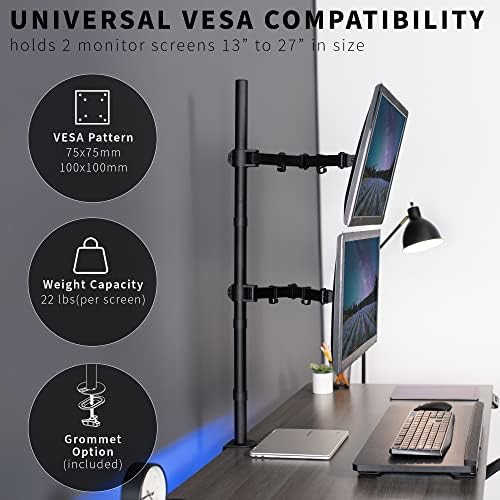 VIVO Extra Tall Vertically Stacked Dual Monitor Desk Mount Stand with 39 inch Stand-up Pole, Fully Adjustable Extended Arms, Fits 2 Screens up to 27 inches, STAND-V012T - Image 3