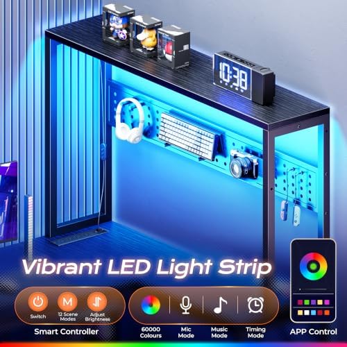 PRAISUN L Shaped Gaming Desk with LED Lights & Power Outlets - Image 4