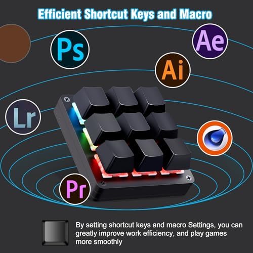 Koolertron 9-Key One-Handed Macro Mechanical Keyboard, Pink LED - Image 4